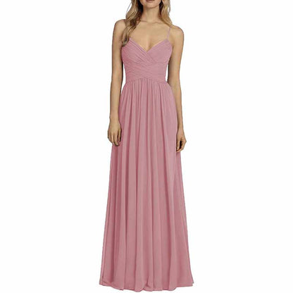 Bridesmaid Dresses Long Chiffon Ball Gowns Spaghetti Straps V-neck Wedding Guest Dress