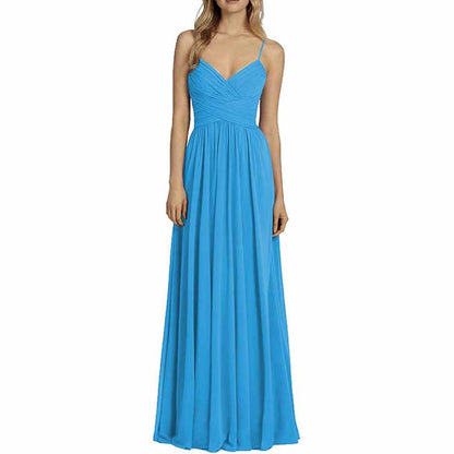 Bridesmaid Dresses Long Chiffon Ball Gowns Spaghetti Straps V-neck Wedding Guest Dress
