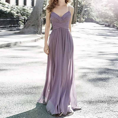 Bridesmaid Dresses Long Chiffon Ball Gowns Spaghetti Straps V-neck Wedding Guest Dress