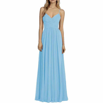 Bridesmaid Dresses Long Chiffon Ball Gowns Spaghetti Straps V-neck Wedding Guest Dress