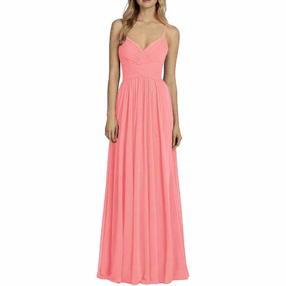 Bridesmaid Dresses Long Chiffon Ball Gowns Spaghetti Straps V-neck Wedding Guest Dress