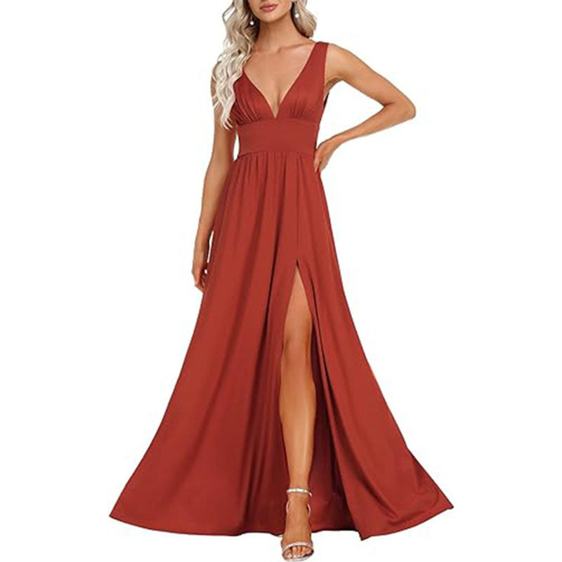 Sleeveless Prom Dress Split Long Bridesmaid Dress Chiffon Maxi Dress