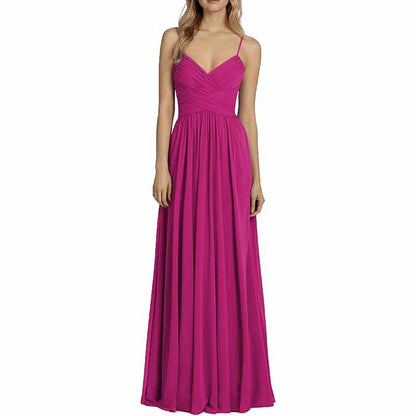 Bridesmaid Dresses Long Chiffon Ball Gowns Spaghetti Straps V-neck Wedding Guest Dress