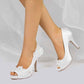 Wedding Shoes Peep Toe Stiletto Lace Satin Bridal Heels