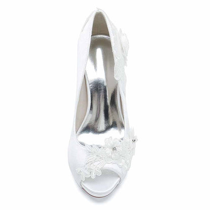 Wedding Shoes Peep Toe Stiletto Lace Satin Bridal Heels