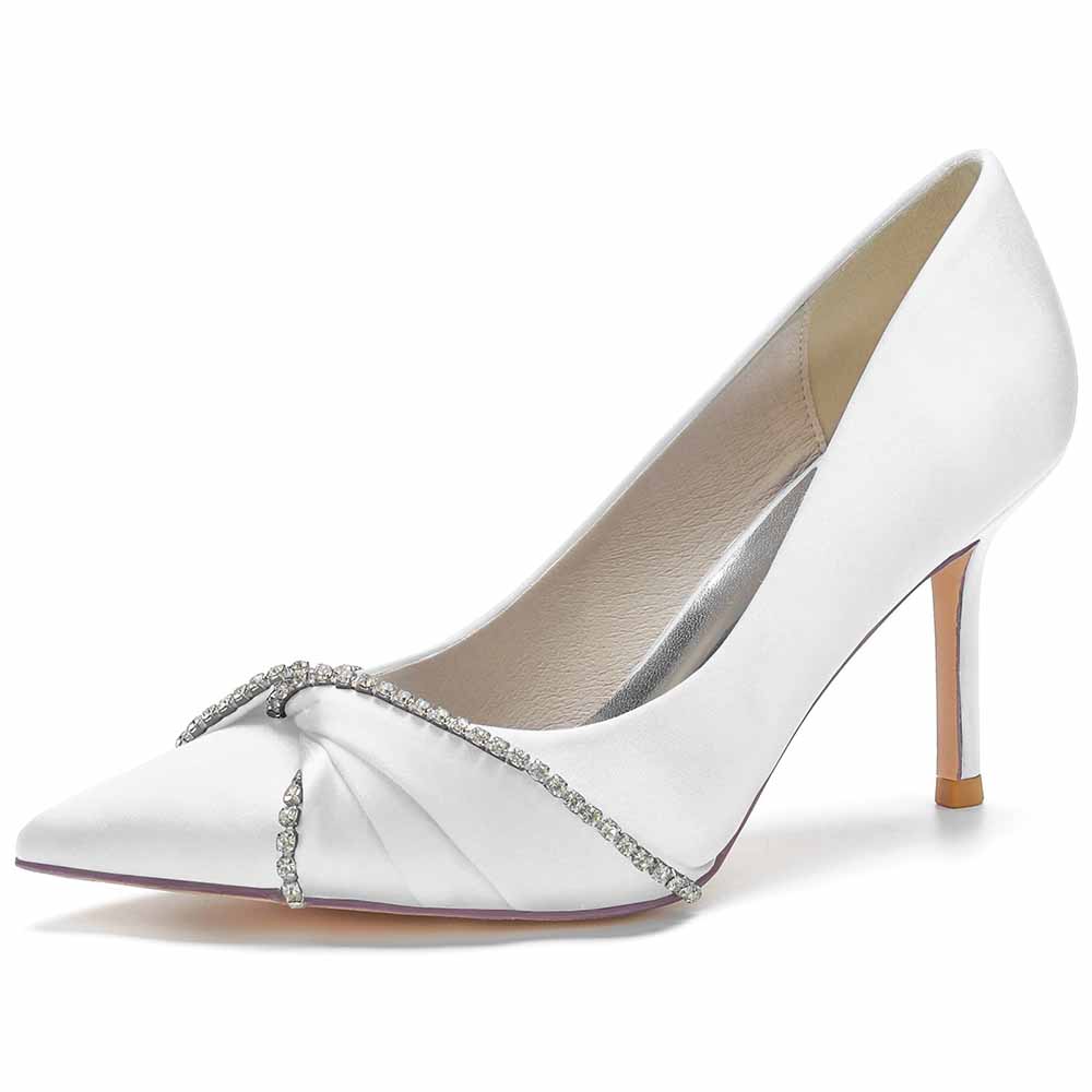 Satin Party Heels With Beaded Weddng Pumps Closed Toe Heeled Dress Heels