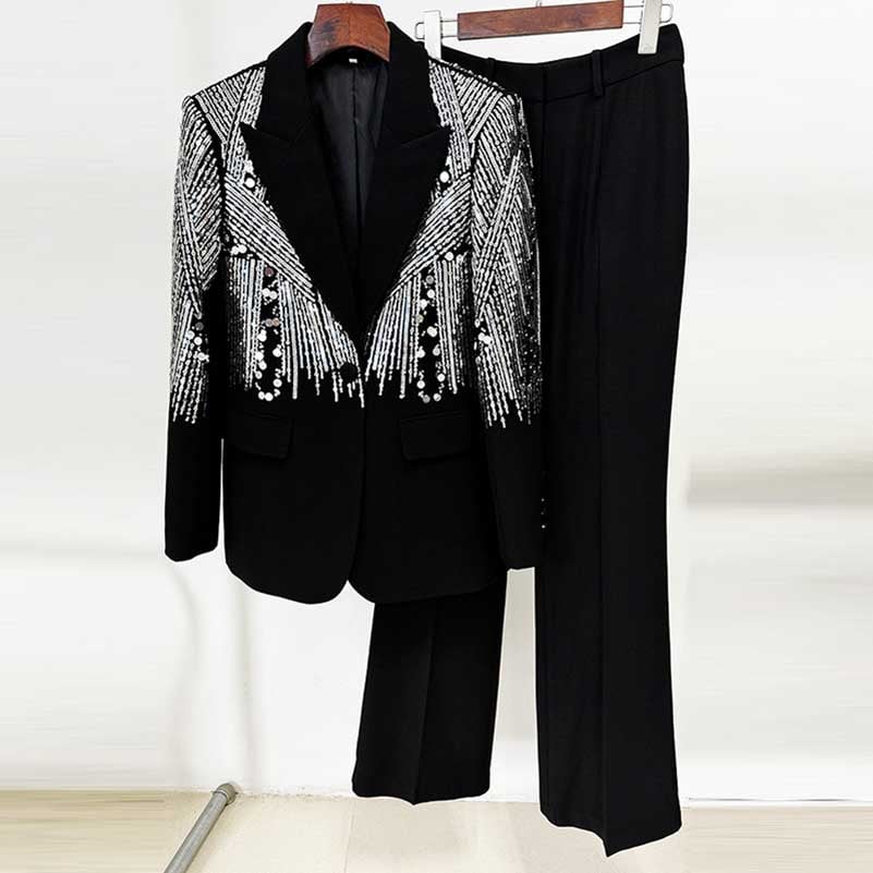 Women's Sequined Pant Suit Wedding Suit Two Pieces Trendy Pantsuit