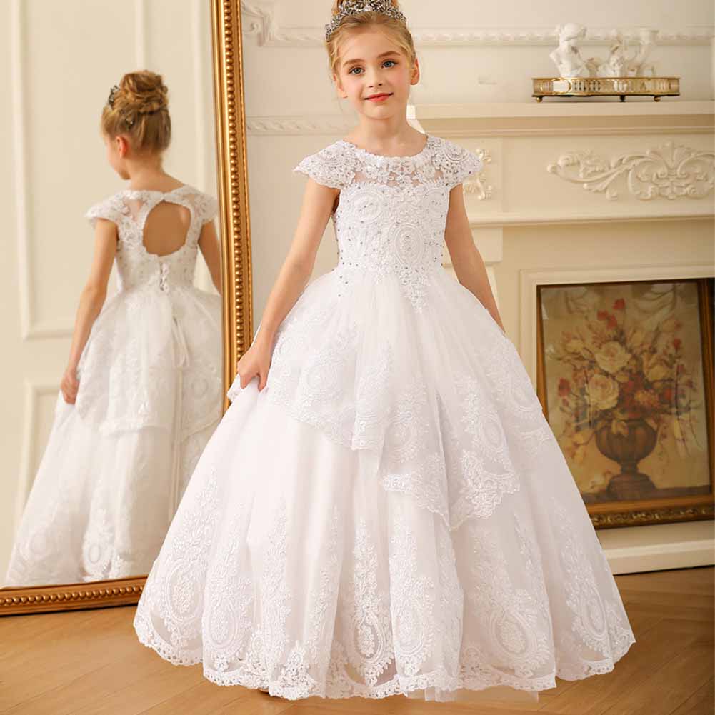 Ball Gown Floor Length Tulle Lace Flower Girl Dress For Wedding