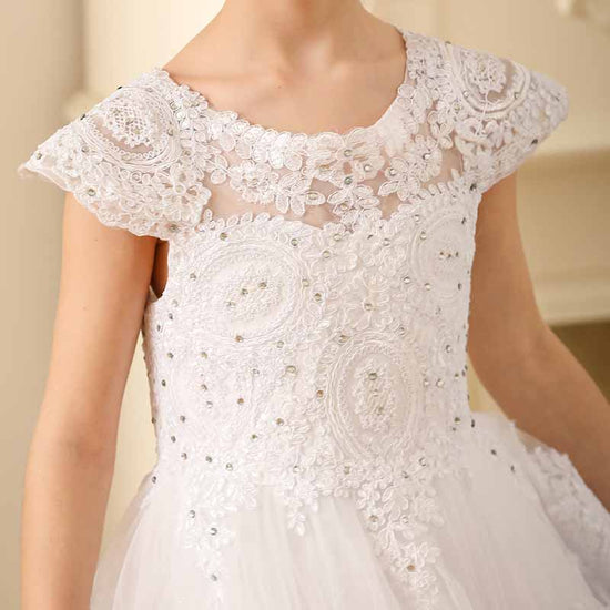 Girls Pageant Wedding Flower Girl Dresses Lace Ball Gown Floor Length Formal Dress
