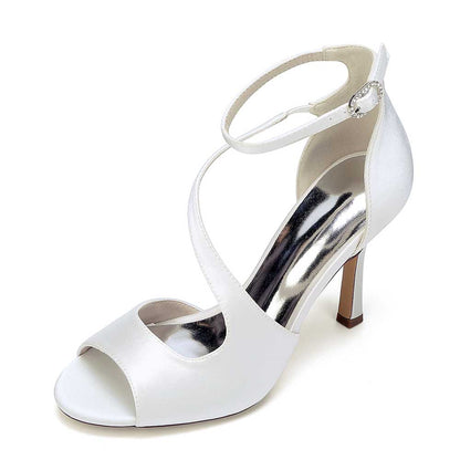 Women Front Cross Strap Sandals Prom Heels Hand-Made Wedding Shoes Dress Heels