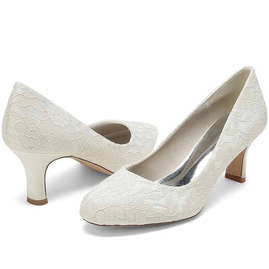 Wedding Kitten Heel Shoes Sandals Closed Toe Lace Slip on Pumps Bridal Shoes