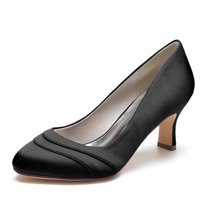 Womens Kitten Heels Pumps 2.56 Inch Mid Heel Slip on Closed Toe Pumps Wedding Shoes