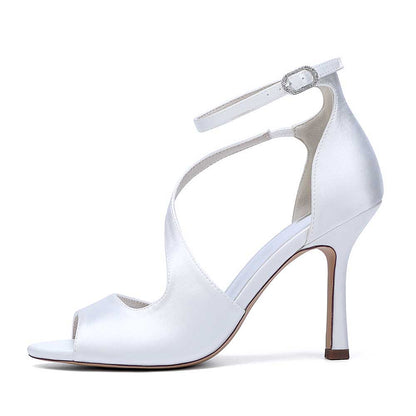 Women Front Cross Strap Sandals Prom Heels Hand-Made Wedding Shoes Dress Heels