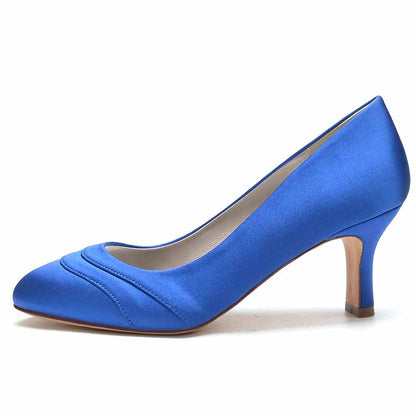 Womens Kitten Heels Pumps 2.56 Inch Mid Heel Slip on Closed Toe Pumps Wedding Shoes