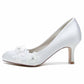 Bride Wedding Shoes Bridesmaid Closed Toe Round Toe White Ivory Satin Pumps