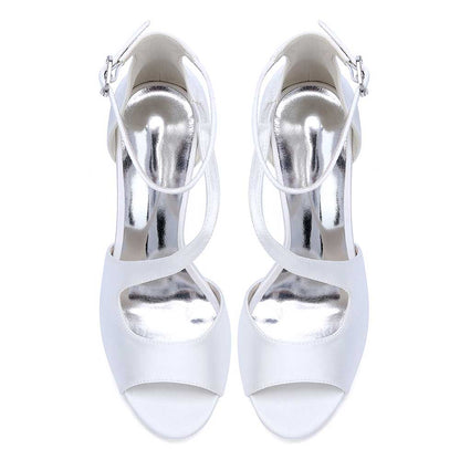 Women Front Cross Strap Sandals Prom Heels Hand-Made Wedding Shoes Dress Heels