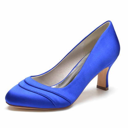 Womens Kitten Heels Pumps 2.56 Inch Mid Heel Slip on Closed Toe Pumps Wedding Shoes