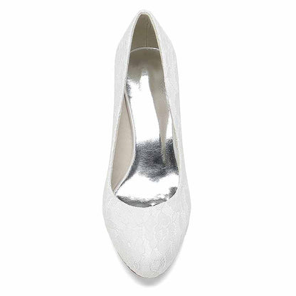 Wedding Kitten Heel Shoes Sandals Closed Toe Lace Slip on Pumps Bridal Shoes
