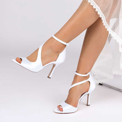 Women Front Cross Strap Sandals Prom Heels Hand-Made Wedding Shoes Dress Heels