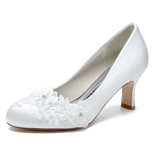 Wedding Shoes Rhinestone Lace Wedding Heels Bridal Shoes Junior Bridesmaid Shoes Elegant Satin Shoes
