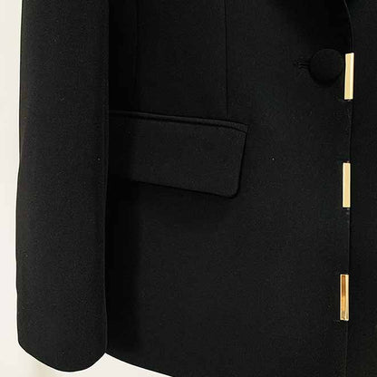 Women Cream/ Black One Button Pantsuit Metal Trim Fitted Blazer + Flare Trousers Pants Suit Wedding Suit