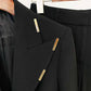 Women Cream/ Black One Button Pantsuit Metal Trim Fitted Blazer + Flare Trousers Pants Suit Wedding Suit