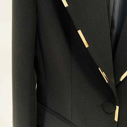 Women Cream/ Black One Button Pantsuit Metal Trim Fitted Blazer + Flare Trousers Pants Suit Wedding Suit