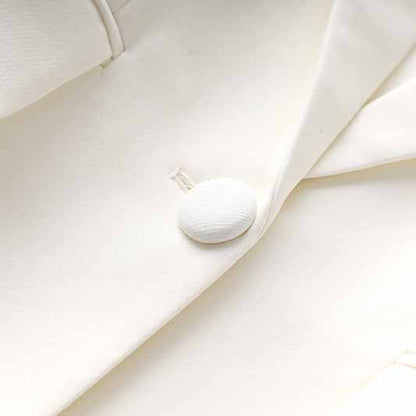 Women White fitted Blazer + Mid-High Rise Flare Trousers Suit Pantsuit