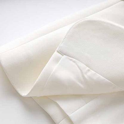 Women White fitted Blazer + Mid-High Rise Flare Trousers Suit Pantsuit