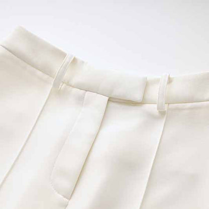 Women White fitted Blazer + Mid-High Rise Flare Trousers Suit Pantsuit