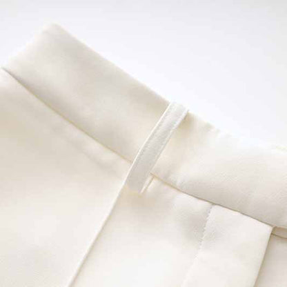 Women White fitted Blazer + Mid-High Rise Flare Trousers Suit Pantsuit