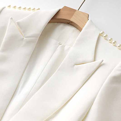 Women White fitted Blazer + Mid-High Rise Flare Trousers Suit Pantsuit