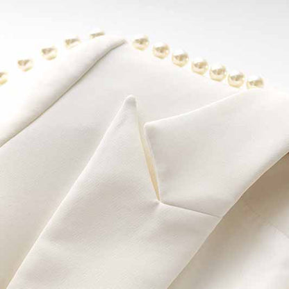 Women White fitted Blazer + Mid-High Rise Flare Trousers Suit Pantsuit