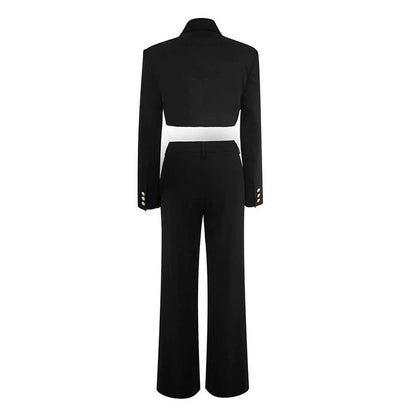 Back view of a white collar two piece pantsuit by SD Dresscode & Fashiontrends featuring a tailored silhouette