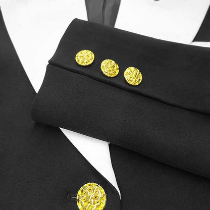 Elegant black coat with gold buttons from SD Dresscode white collar two piece pantsuit