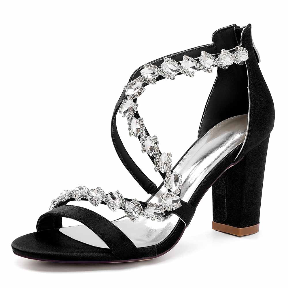Elegant black heels with crystal beaded straps, perfect white crystal beaded heels for formal events