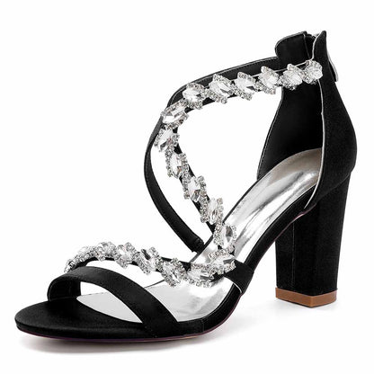 Elegant black heels with crystal beaded straps, perfect white crystal beaded heels for formal events