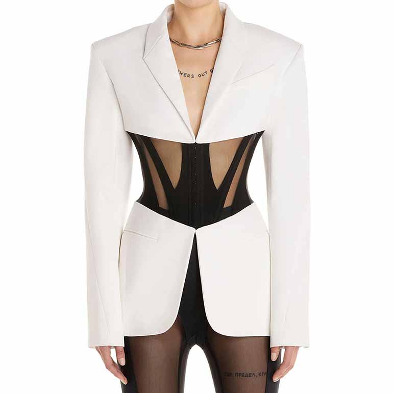 Ladies white perspective mesh blazer