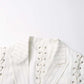 Lace Up White Striped Print Lapel Collar Single Breasted Tailored Blazer