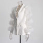 Splicing Mesh Ruffle Double Breasted Suit Jacket Blazer