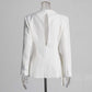 Women's Deep-V White Blazer Trendy Jacket with Cut-out Back