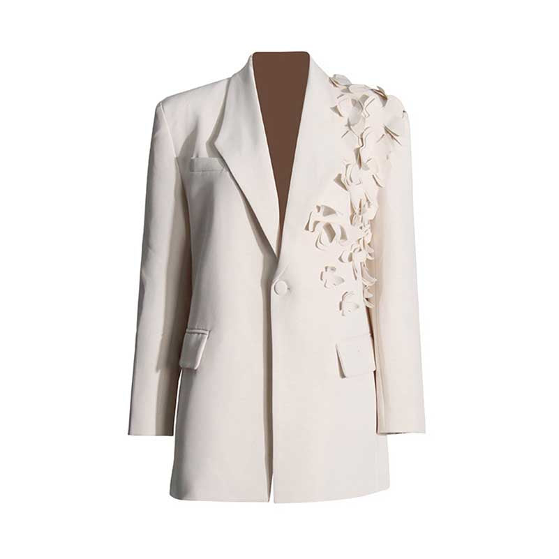 Women's Floral Applique Blazer White Coat