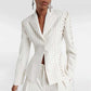 Lace Up White Striped Print Lapel Collar Single Breasted Tailored Blazer