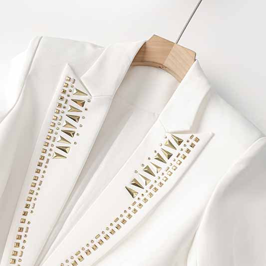 Women's Single-Breasted Studded Blazer White Coat