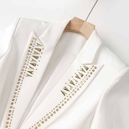 Women's Single-Breasted Studded Blazer White Coat