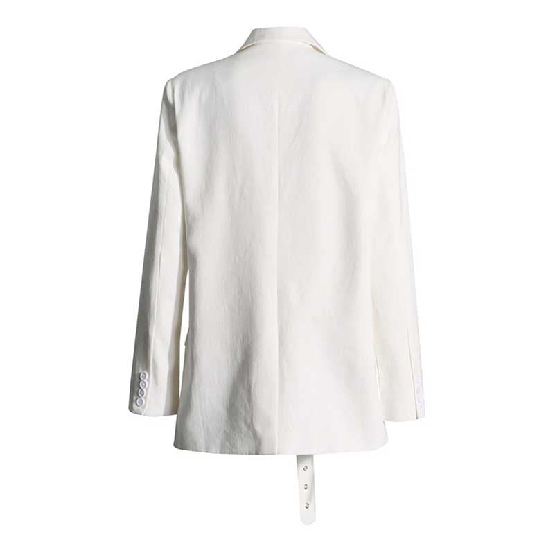 Women's Spliced Button Belt Blazer in White