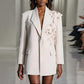 Women's Floral Applique Blazer White Coat