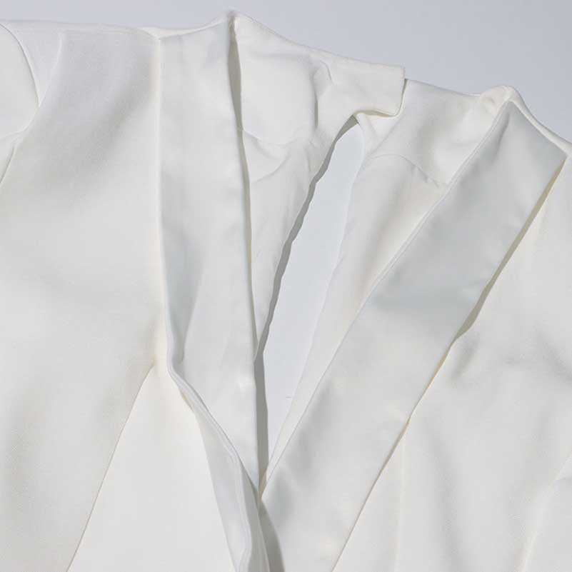 Women's Deep-V White Blazer Trendy Jacket with Cut-out Back