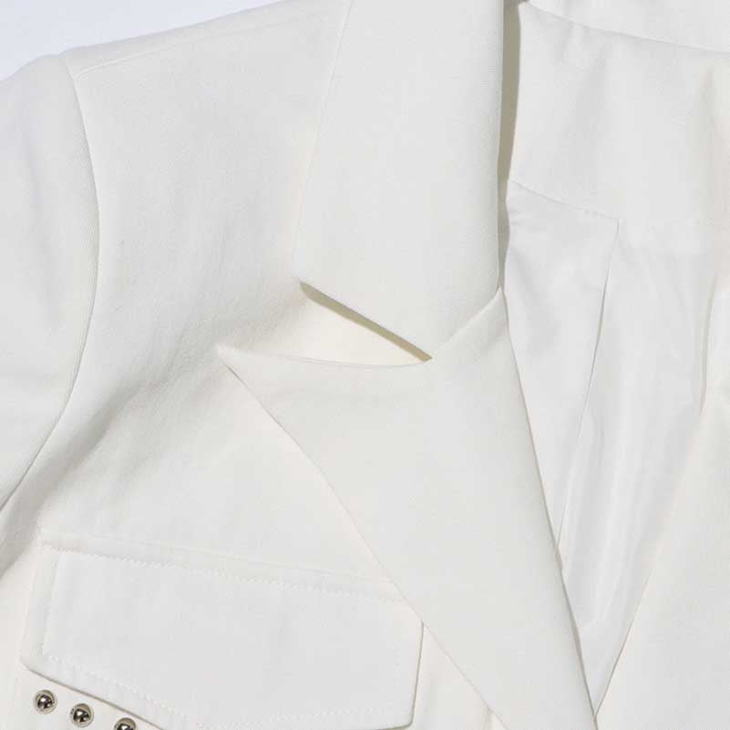 Women's Spliced Button Belt Blazer in White