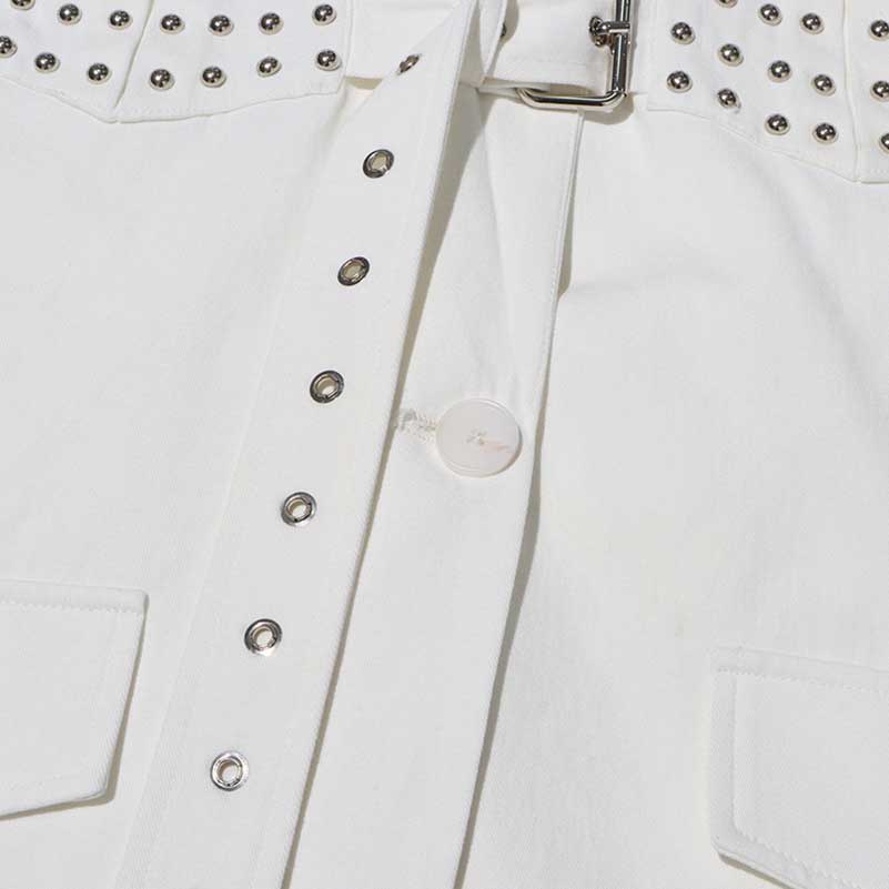 Women's Spliced Button Belt Blazer in White